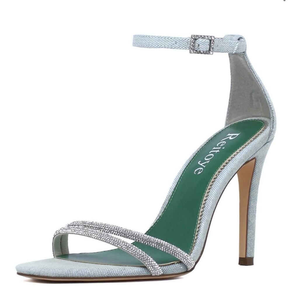 Reitoye Green Denim Heels Stiletto pointed strap NEW size 9 Dress shoes